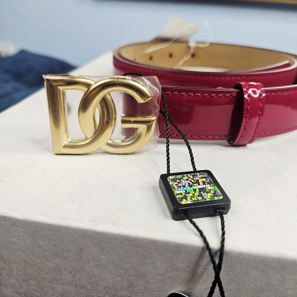 ❤️VALENTINE SPECIAL❤️ NWT.DOLCE&GABBANA 1" Patent Leather Logo Belt In Dark Pink - Picture 10 of 14